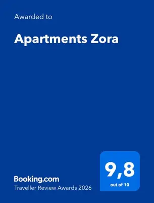 Certifikat, nagrada, logo ili neki drugi dokument izložen u objektu Apartments Zora