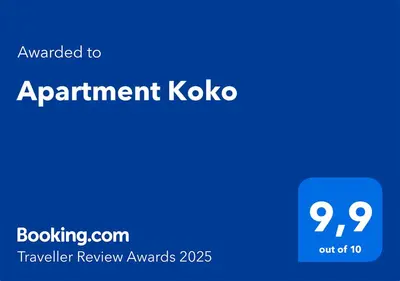 Certifikat, nagrada, logo ili neki drugi dokument izložen u objektu Apartment Koko