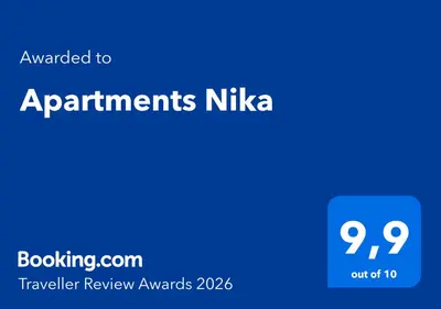 Certifikat, nagrada, logo ili neki drugi dokument izložen u objektu Apartments Nika