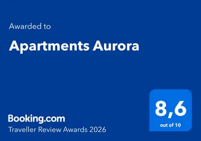 Certifikat, nagrada, logo ili neki drugi dokument izložen u objektu Apartments Aurora