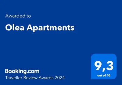 Certifikat, nagrada, logo ili neki drugi dokument izložen u objektu Olea Apartments