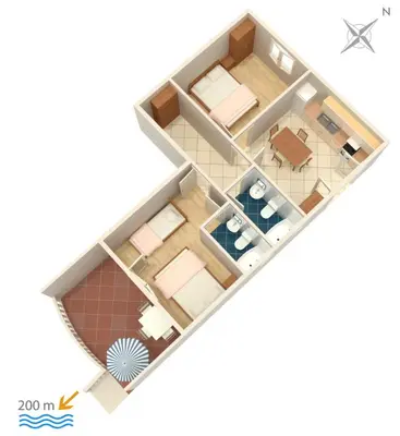 Tlocrt objekta Apartments by the sea Grebastica, Sibenik - 4254