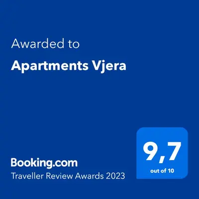 Certifikat, nagrada, logo ili neki drugi dokument izložen u objektu Apartments Vjera