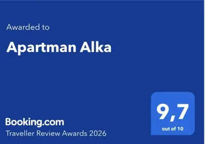 Certifikat, nagrada, logo ili neki drugi dokument izložen u objektu Apartman Alka