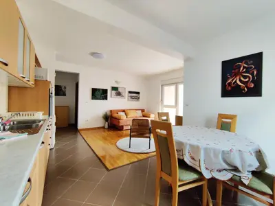Kuhinja ili čajna kuhinja u objektu Airy Apt in Tisno - Murter, Beach - 3 Min Walk, 2 bedrooms, 2 bathrooms, 70m2 with terrace, mooring included
